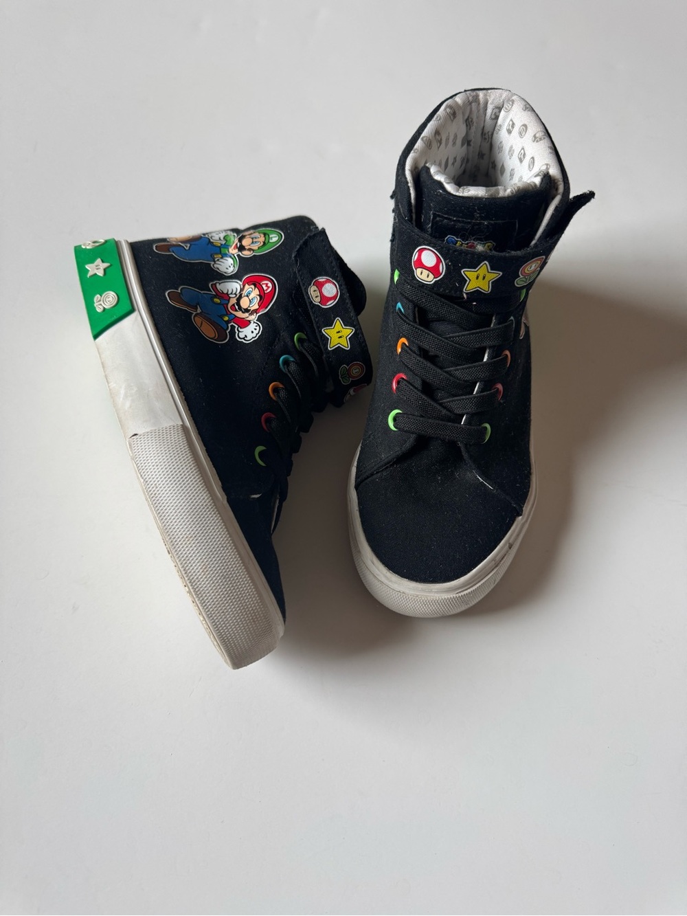 Kids Black High-Top Sneakers with Colorful Mario Brothers Game Character Accents